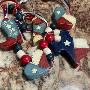 Patriotic Red White Blue Wooden bead strand